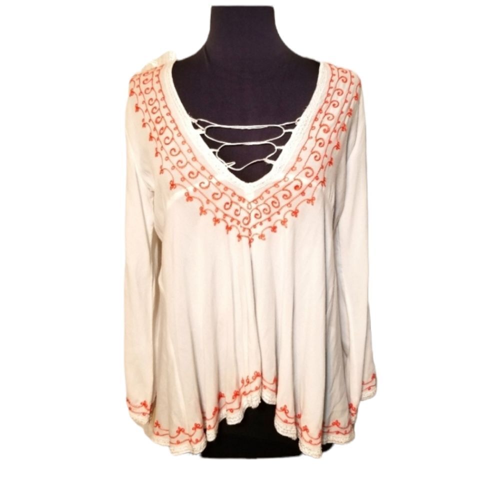 Roper Top Womens Medium Embroidered Cowgirl Boho Western Tassels Rodeo